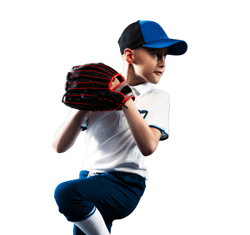 boy with a baseball mitt ready to pitch a ball